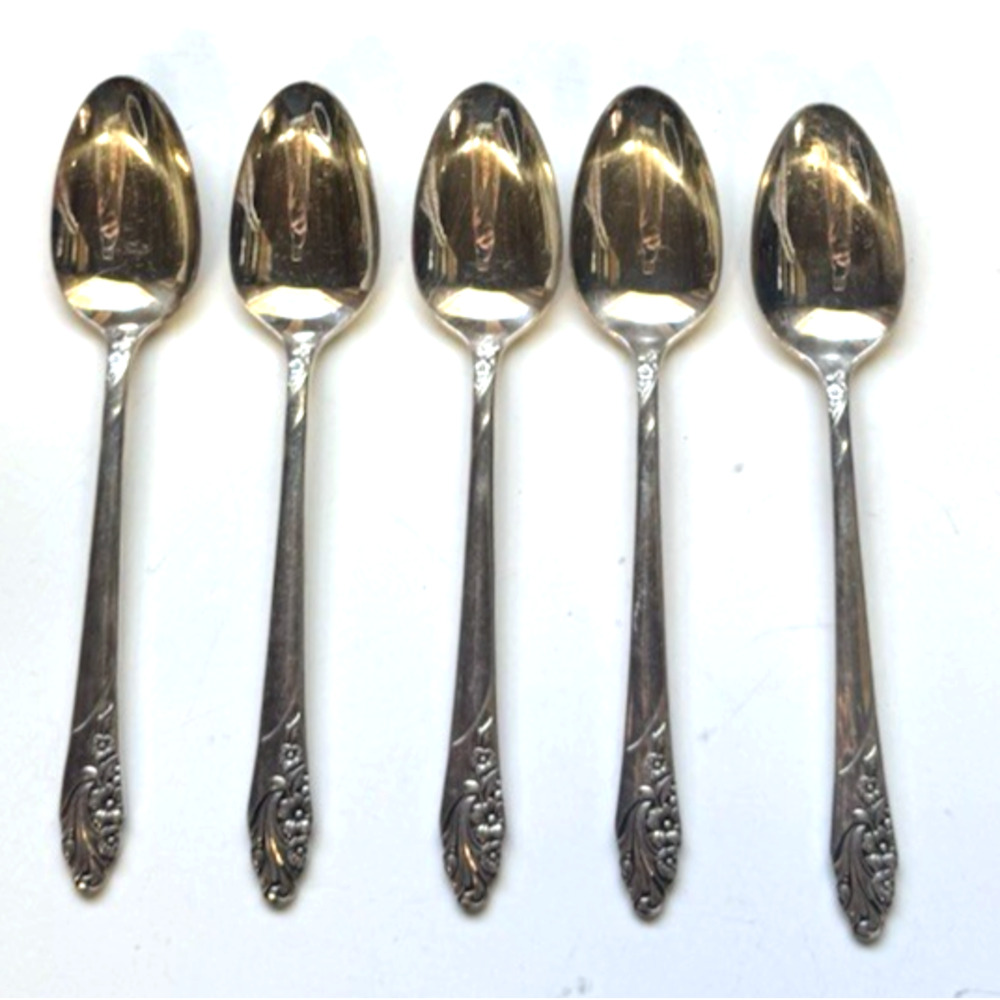 5- Oneida Community Flatware Evening Star Silverplate Teaspoon Spoons 6-1/8”